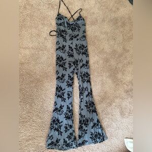 NWT One Clothing Gray and Black Floral Jumpsuit